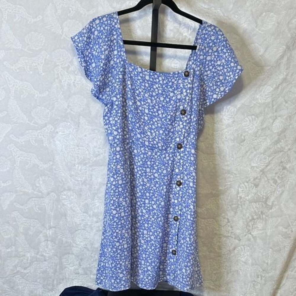 Sienna Sky Blue Floral Buttoned Mini Dress